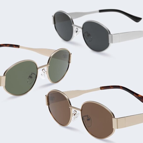 Retro Polarized Silver Black Sunglasses UV400 Protection Oval Metal Soft Frame main image 4